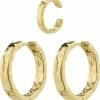 Pilgrim KINDNESS Rustic Hoop Earrings & Cuff Gold-plated