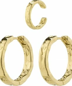 Pilgrim KINDNESS Rustic Hoop Earrings & Cuff Gold-plated