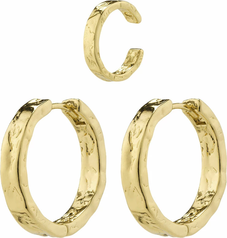 Pilgrim KINDNESS Rustic Hoop Earrings & Cuff Gold-plated