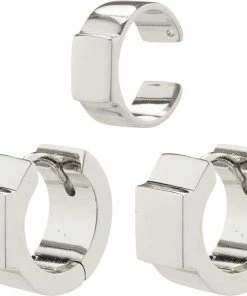 Pilgrim FRIENDS Wide Chunky Hoop Earrings And Cuff, Silver-plated