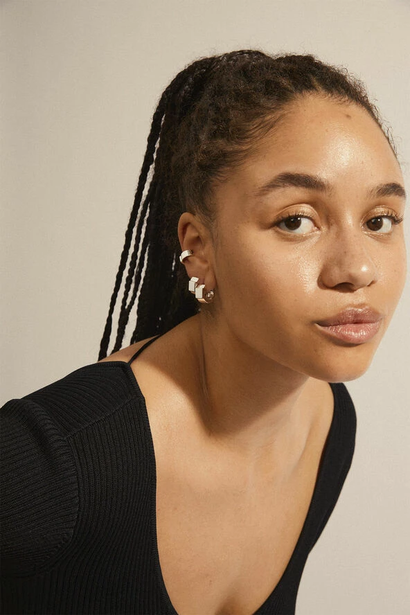 Pilgrim FRIENDS Wide Chunky Hoop Earrings And Cuff, Silver-plated - Billede 3