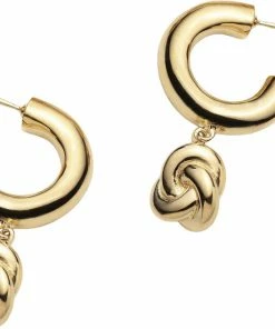 With Love Darling Knot Huggie Hoops Brass