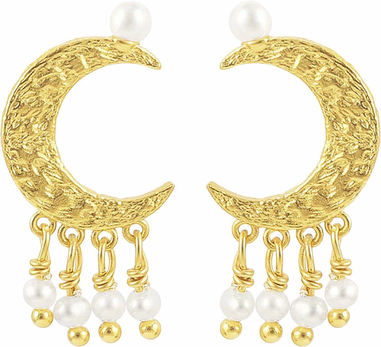 Hultquist White Moon Dust Earrings Gold