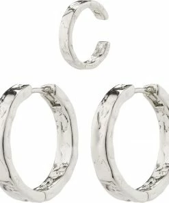 Pilgrim KINDNESS Rustic Hoop Earrings & Cuff Silver-plated