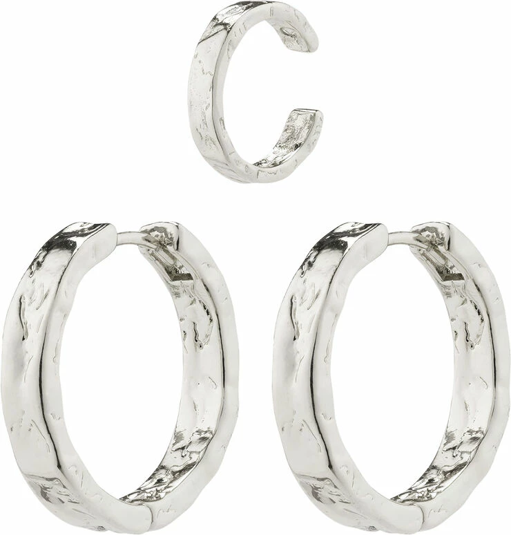 Pilgrim KINDNESS Rustic Hoop Earrings & Cuff Silver-plated