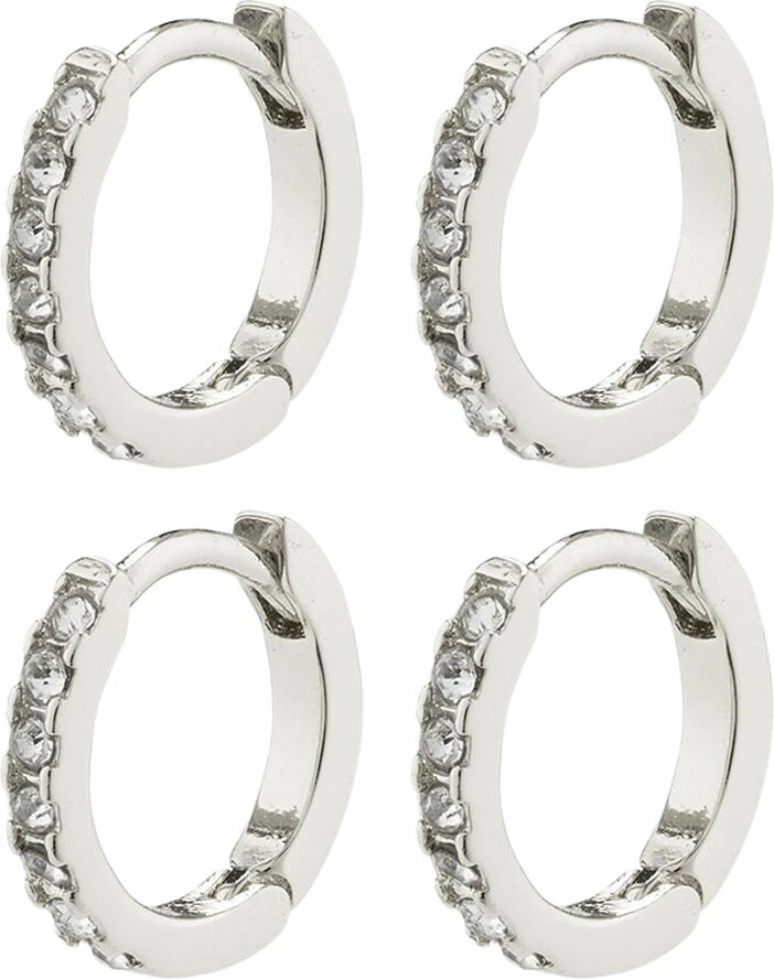 Pilgrim FRIENDS Crystal Huggie Hoops, 2-in-1 Set, Silver-plated