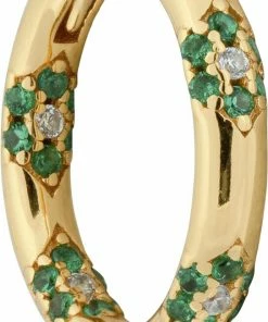 The Earring Shop Fauna Huggie Emerald Gold
