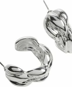 Mango Embossed Hoop Earrings Silver