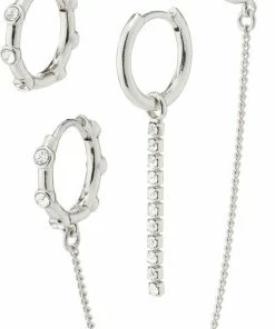 Pilgrim LEA Asymmetrical Crystal Earrings 4-in-1 Set Silver-plated