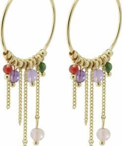 Pilgrim PEACE Semi-precious Stone Hoop Earrings Gold-plated