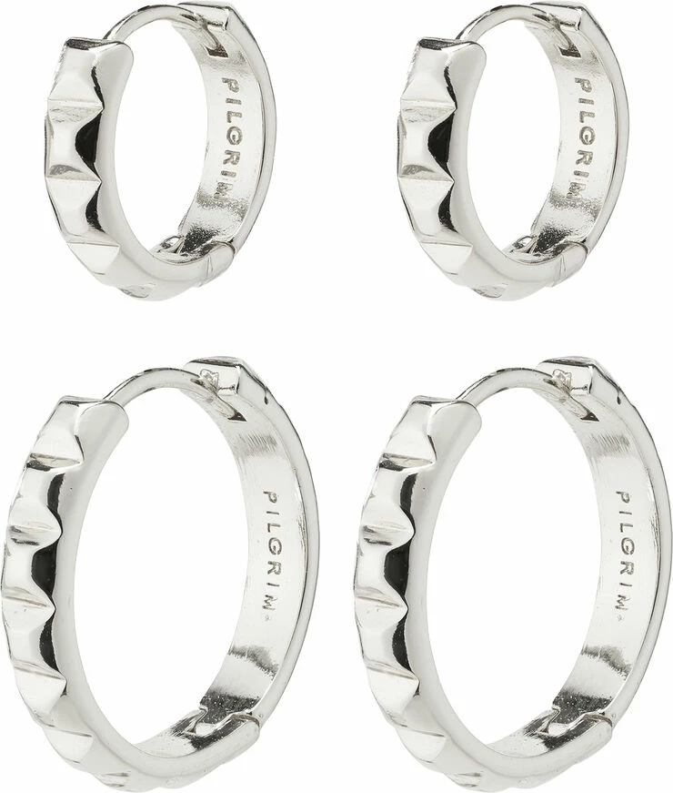 Pilgrim TRISHA Pyramid Shape Hoop Earrings 2-in-1 Set Silver-plated